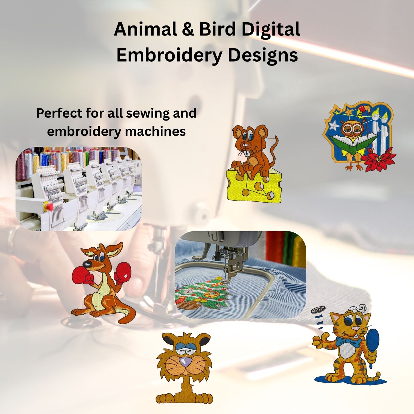 Animal & Bird Machine Embroidery Designs - Fun & Whimsical | Instant Download