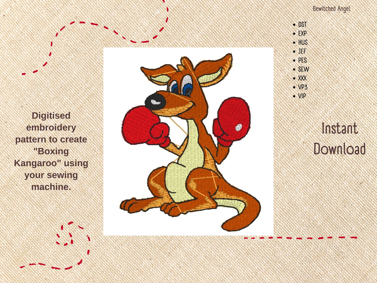 Machine Embroidery Design: Boxing Kangaroo - instant digital download