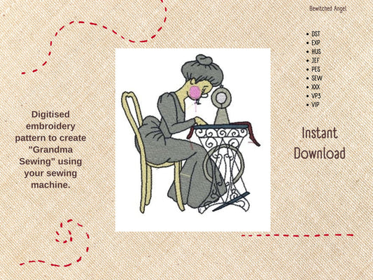 Machine Embroidery Design: Grandma Sewing - instant digital download