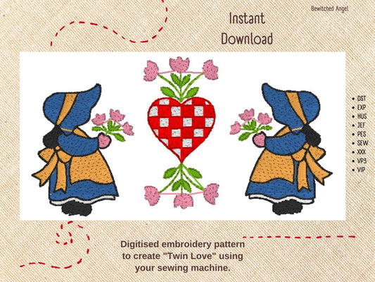 Machine Embroidery Design: Twin Love - instant digital download