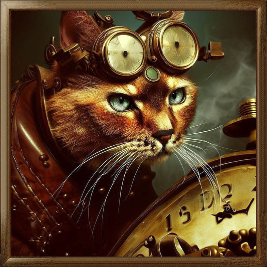 Steampunk Cat with Clock Digital Print