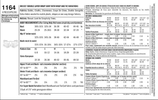 Simplicity 1164 Multi Wrap All in One Dress/Skirt Sewing Pattern- New, Uncut. Size XS-XL