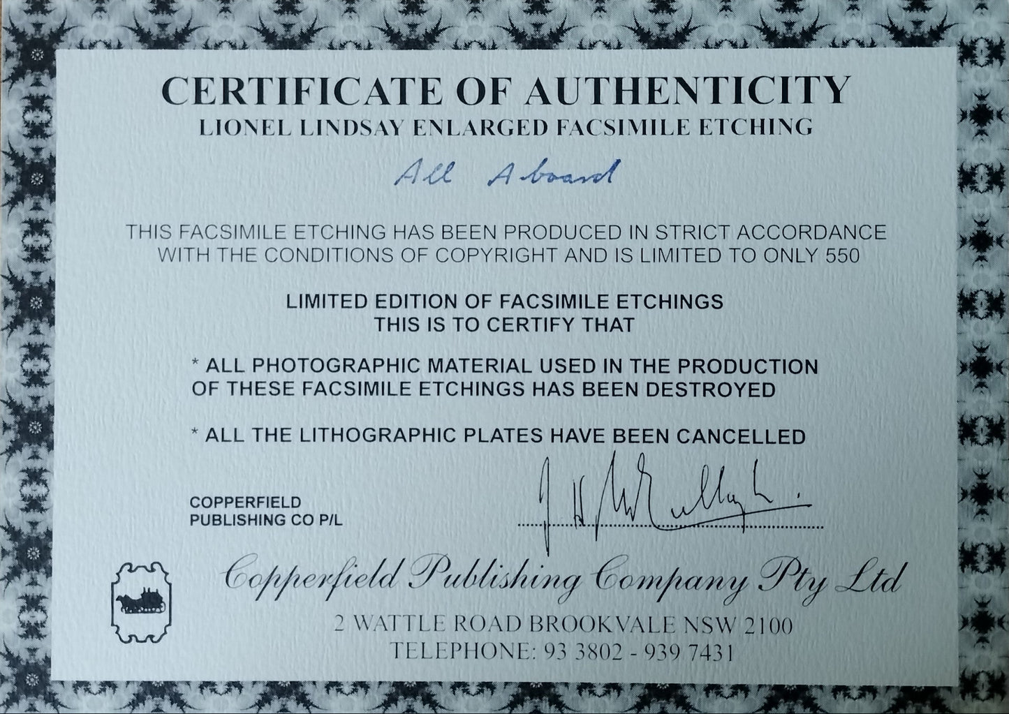 Lionel Lindsay All Aboard Limited Edition Facsimile Etching | Australian Art Print