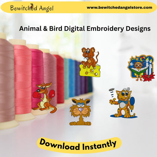 Animal & Bird Machine Embroidery Designs - Fun & Whimsical | Instant Download