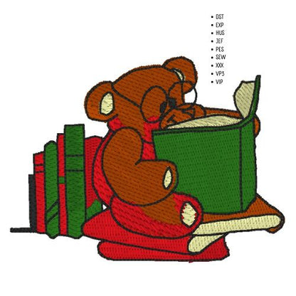 Machine Embroidery Design: Teddy Bear Reading Book - instant digital download