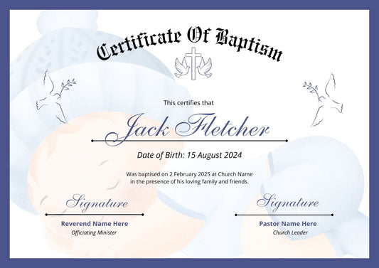 Baby Boy Baptism Certificate Template