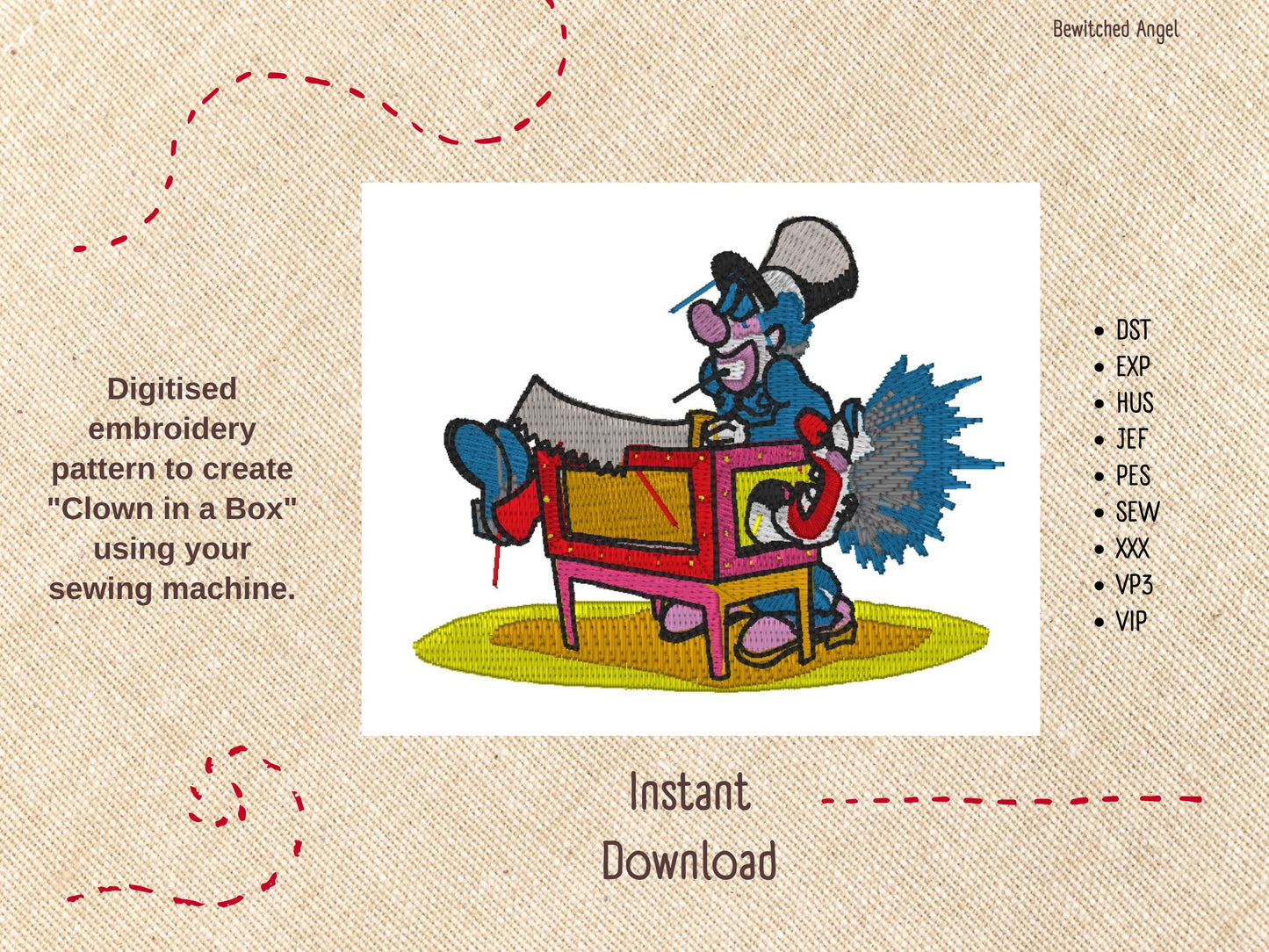 Machine Embroidery Design: Clown in a Box - instant digital download