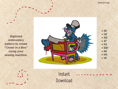 Machine Embroidery Design: Clown in a Box - instant digital download
