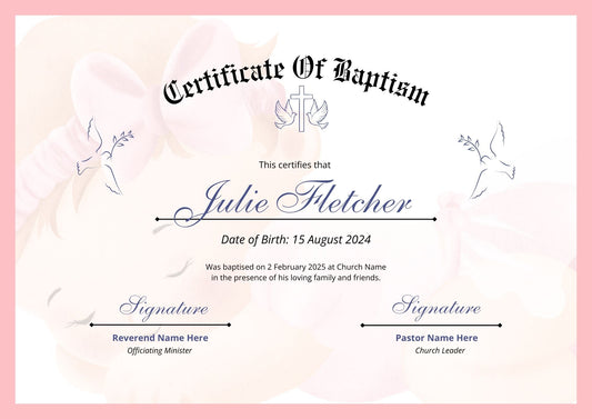 Baby Girl Baptism Certificate Template