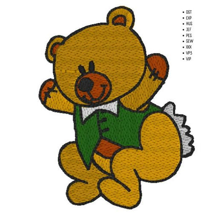 Machine Embroidery Design: Green Vest Teddy Bear - instant digital download