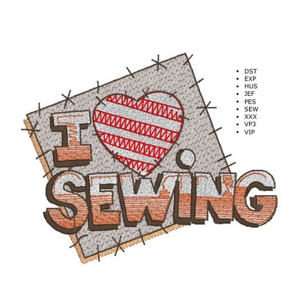 Machine Embroidery Design: I Love Sewing - instant digital download