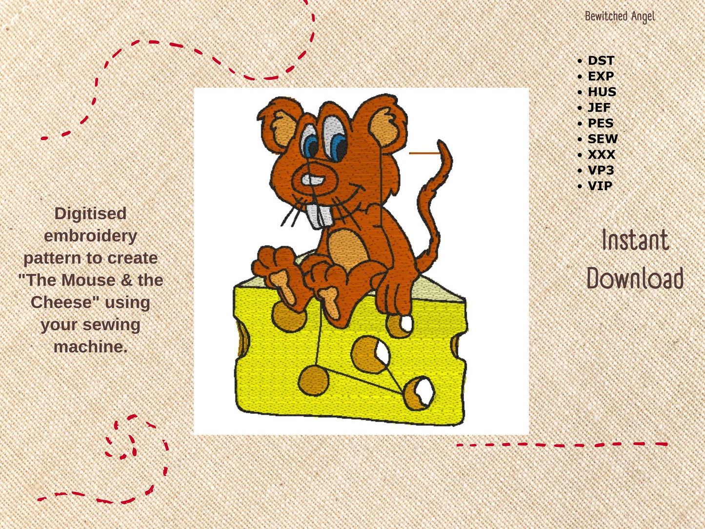 Machine Embroidery Design: Mouse & Cheese - instant digital download