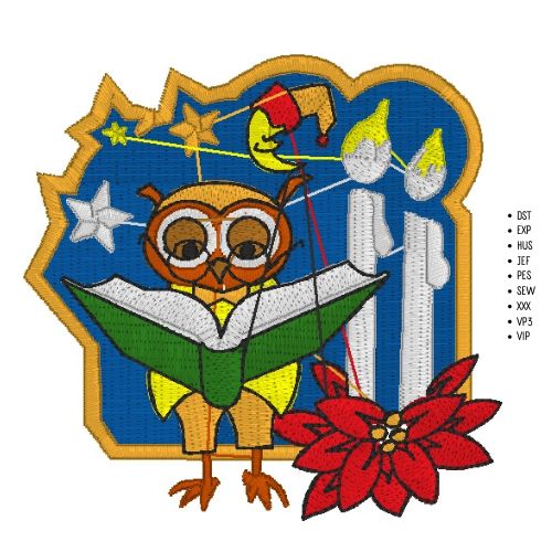 Machine Embroidery Design: Reading Owl - instant digital download