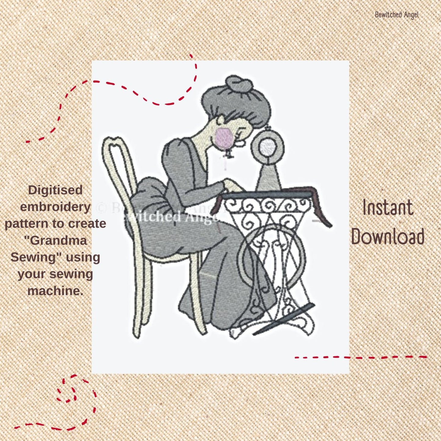 Machine Embroidery Design: Grandma Sewing - instant digital download