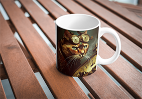 Steampunk Cat with Clock Digital Print