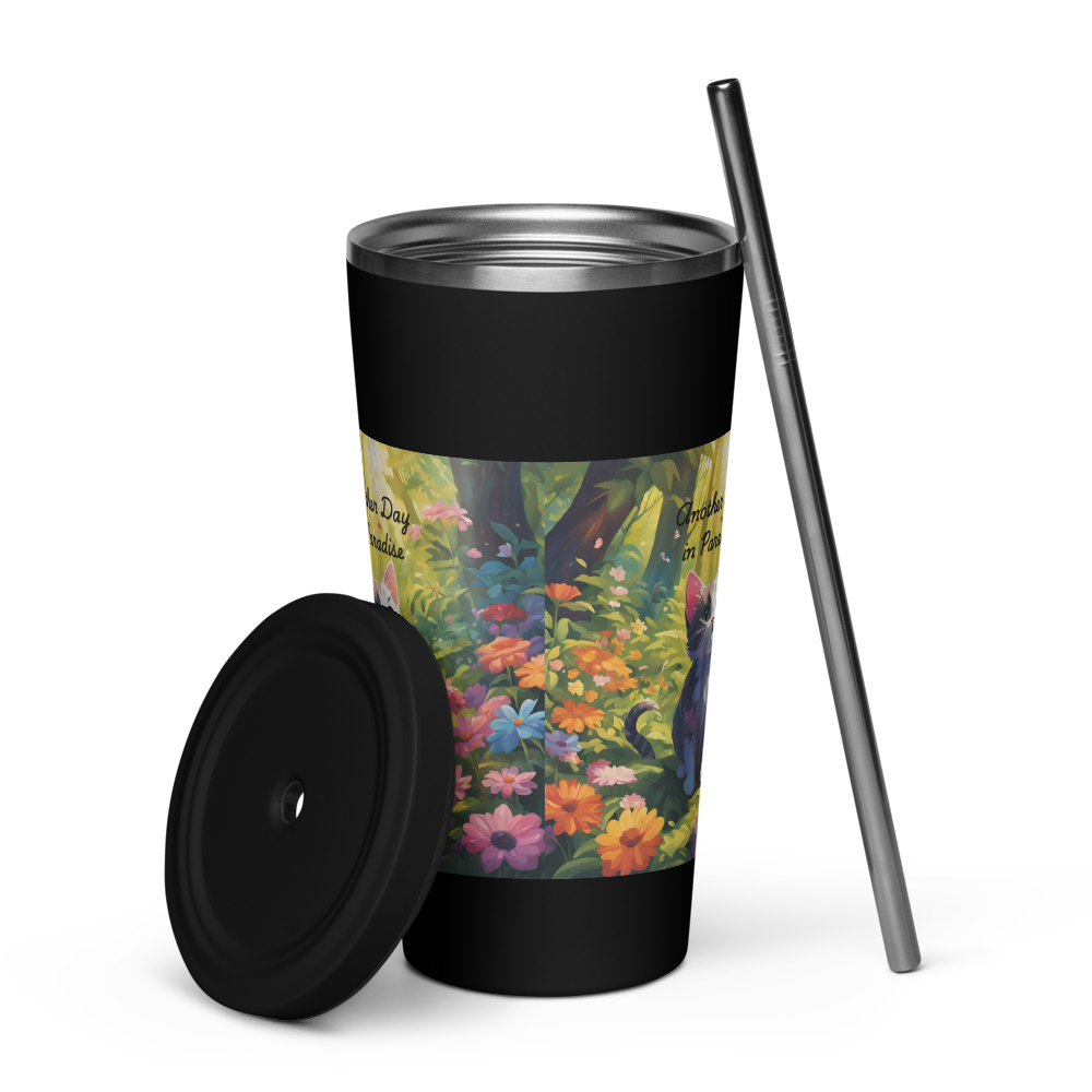 Cat Lover Insulated Tumbler with Straw - "Another Day in Paradise"