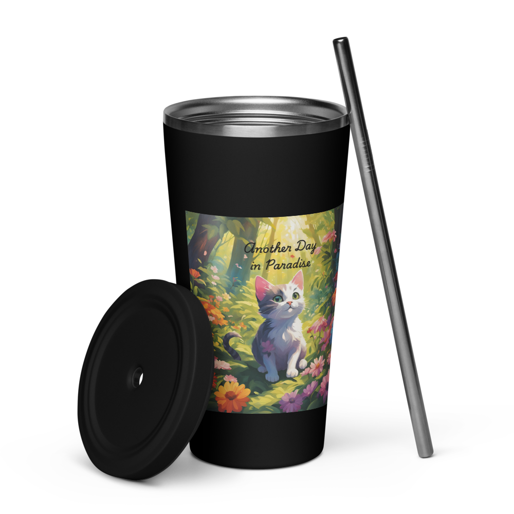 Cat Lover Insulated Tumbler with Straw - "Another Day in Paradise"