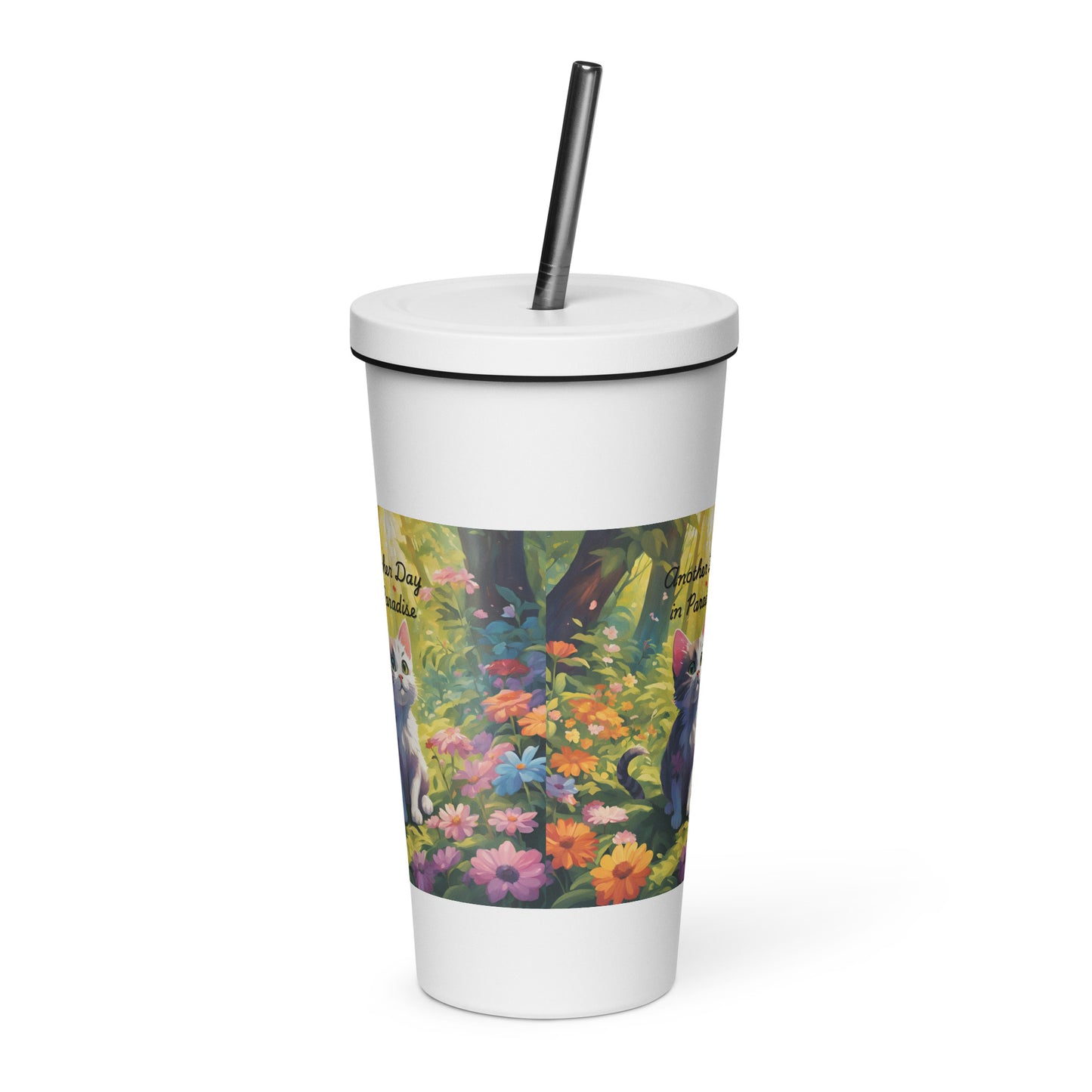 Cat Lover Insulated Tumbler with Straw - "Another Day in Paradise"