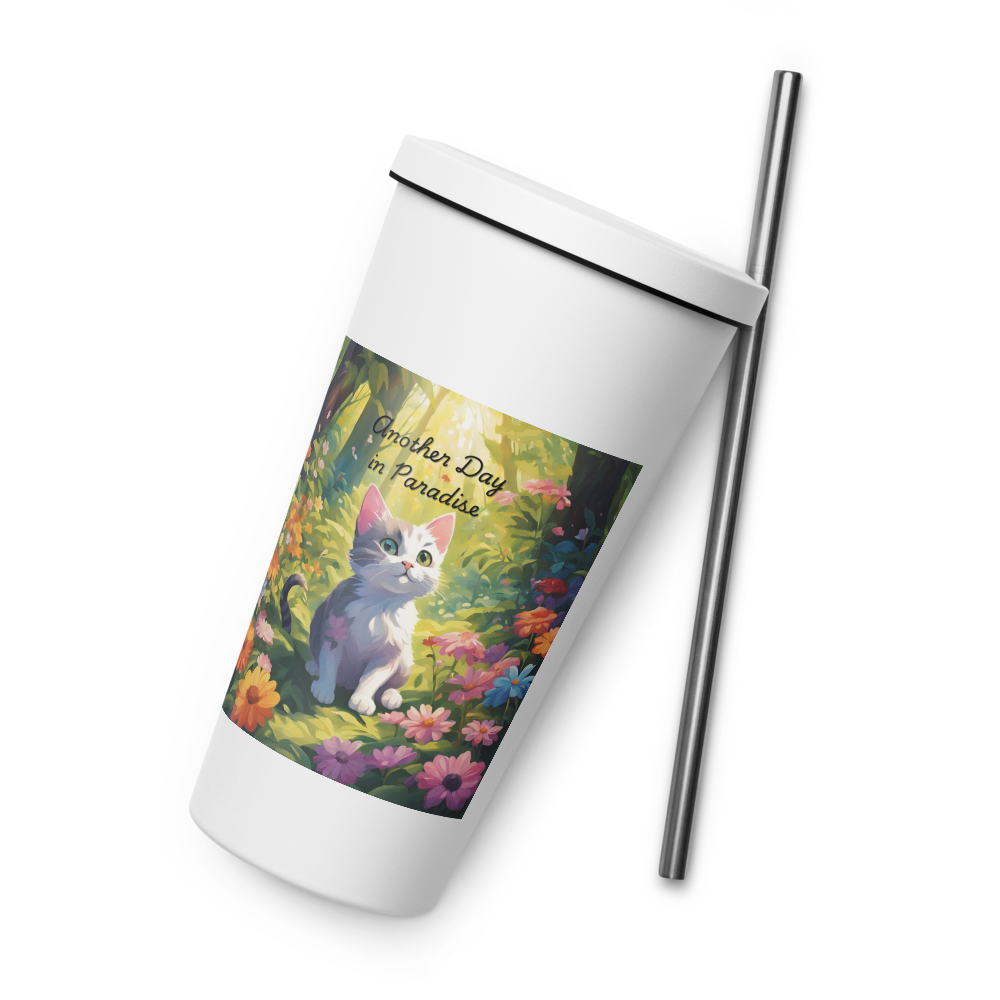 Cat Lover Insulated Tumbler with Straw - "Another Day in Paradise"