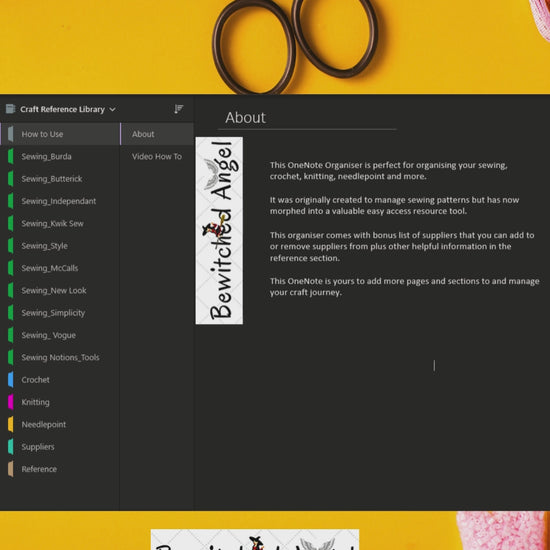 Using Sewing and Craft Organiser in OneNote App