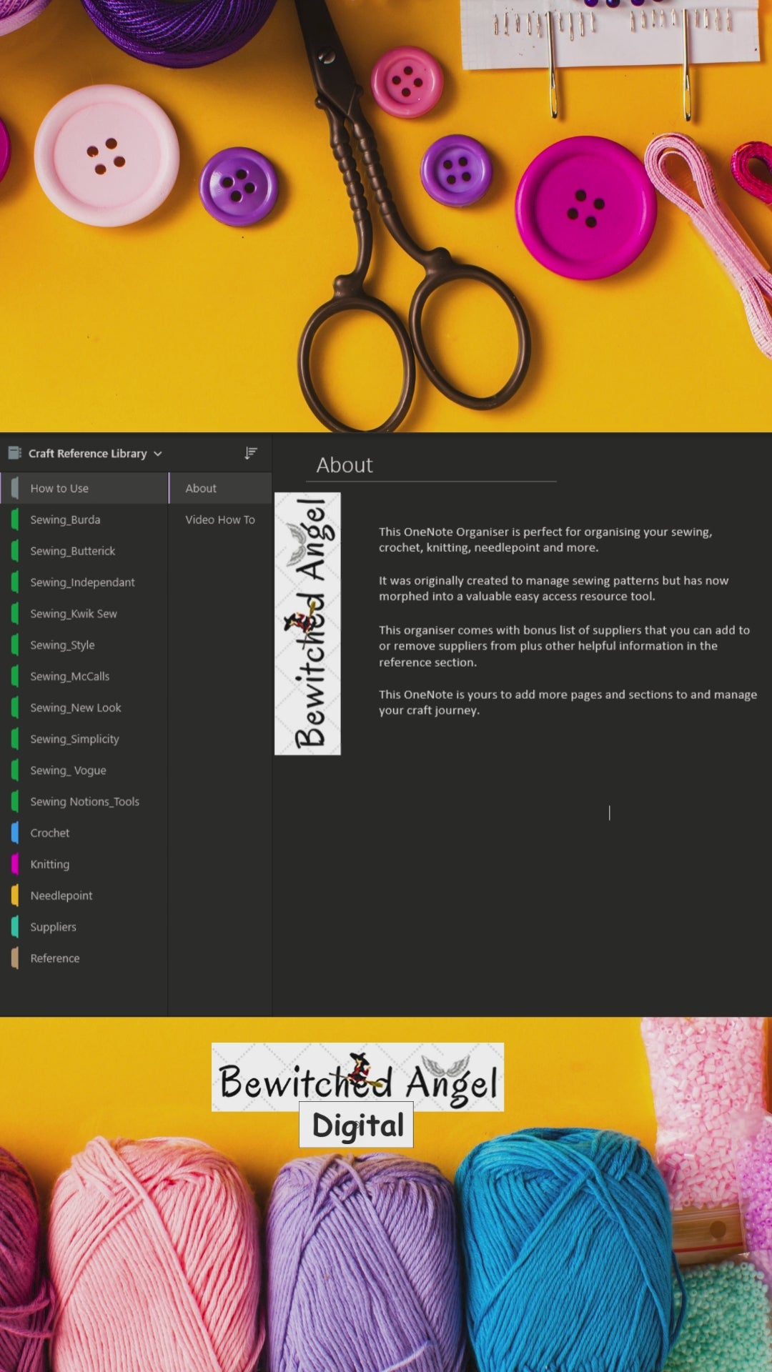 Using Sewing and Craft Organiser in OneNote App