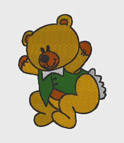 Machine Embroidery Design: Green Vest Teddy Bear - instant digital download