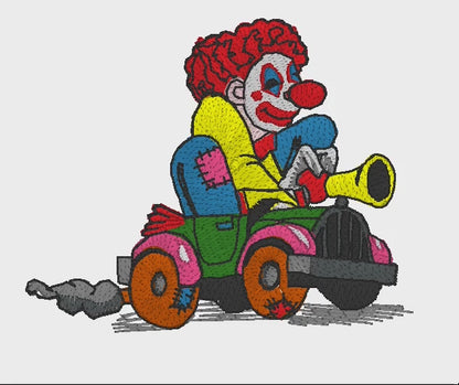 Machine Embroidery Design: Clown in a Car - instant digital download