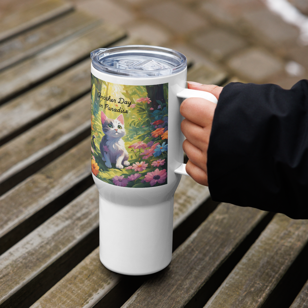 Cat Lover Insulated Travel Coffee Mug - "Another Day in Paradise"