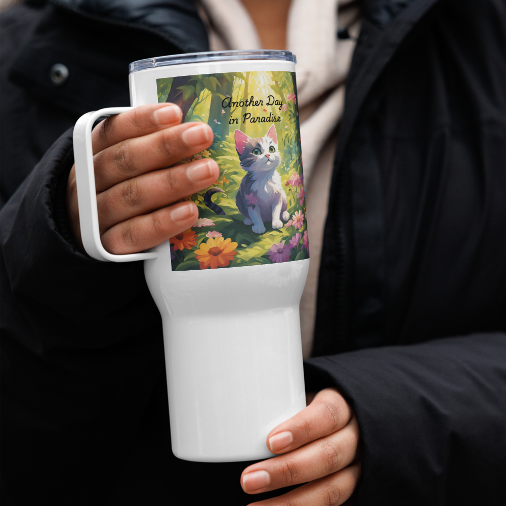 Cat Lover Insulated Travel Coffee Mug - "Another Day in Paradise"