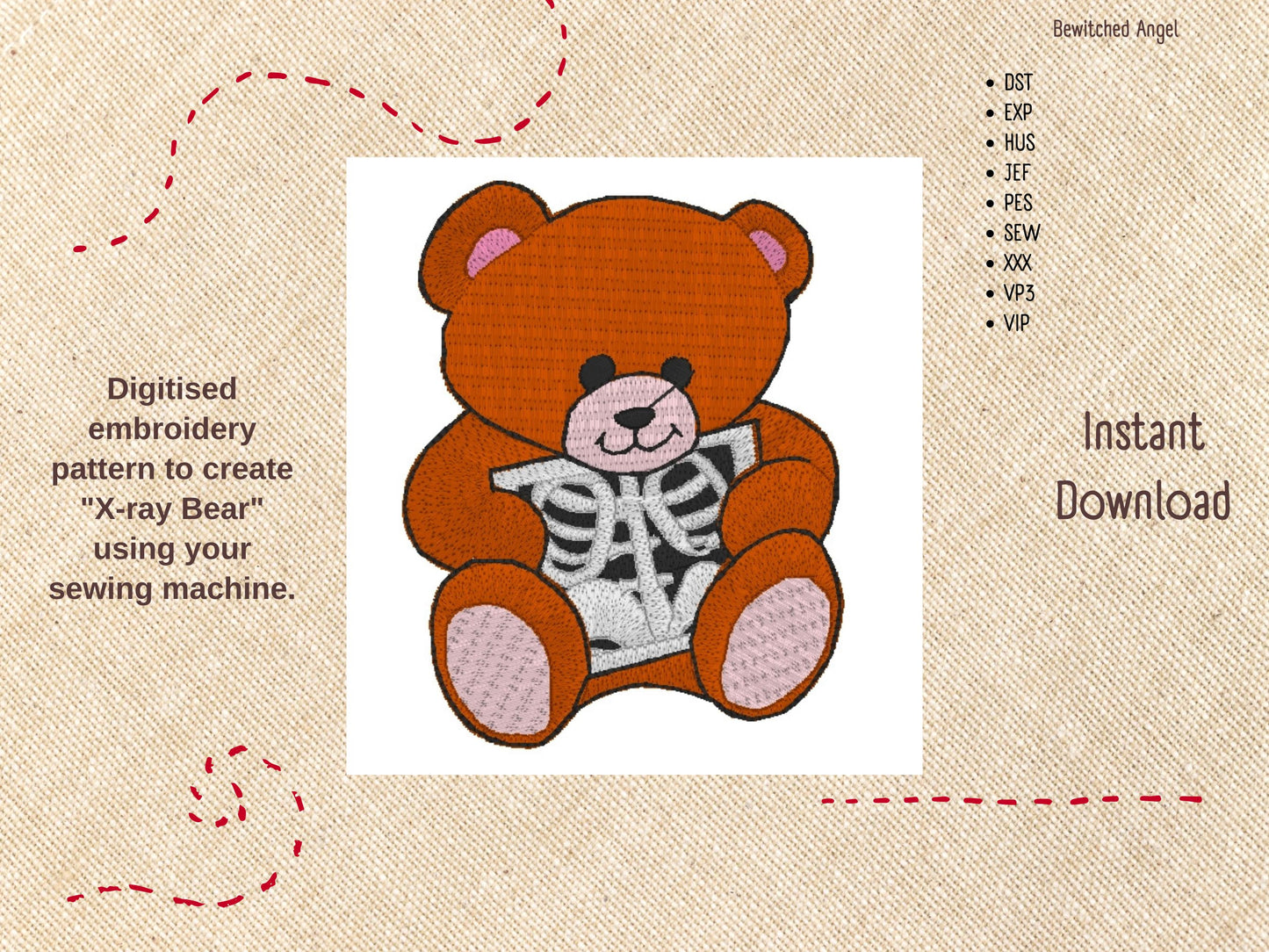 Machine Embroidery Design: X-ray Teddy Bear - instant digital download