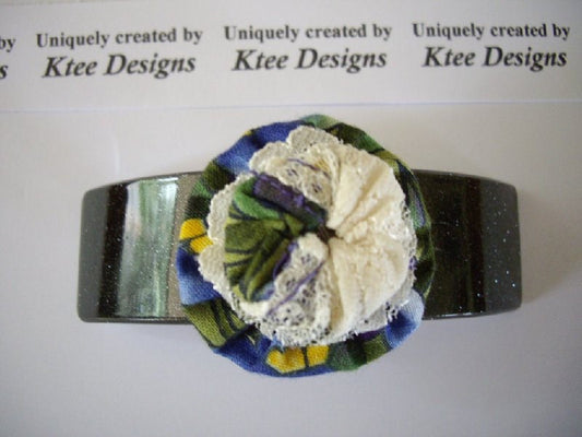 Lace Charm: Lace & Blue Rosette Hair Clip by Ktee Designs