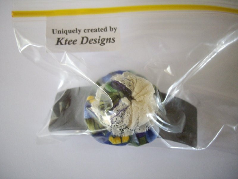 Lace Charm: Lace & Blue Rosette Hair Clip by Ktee Designs