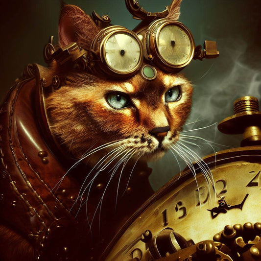 Steampunk Cat with Clock Digital Print